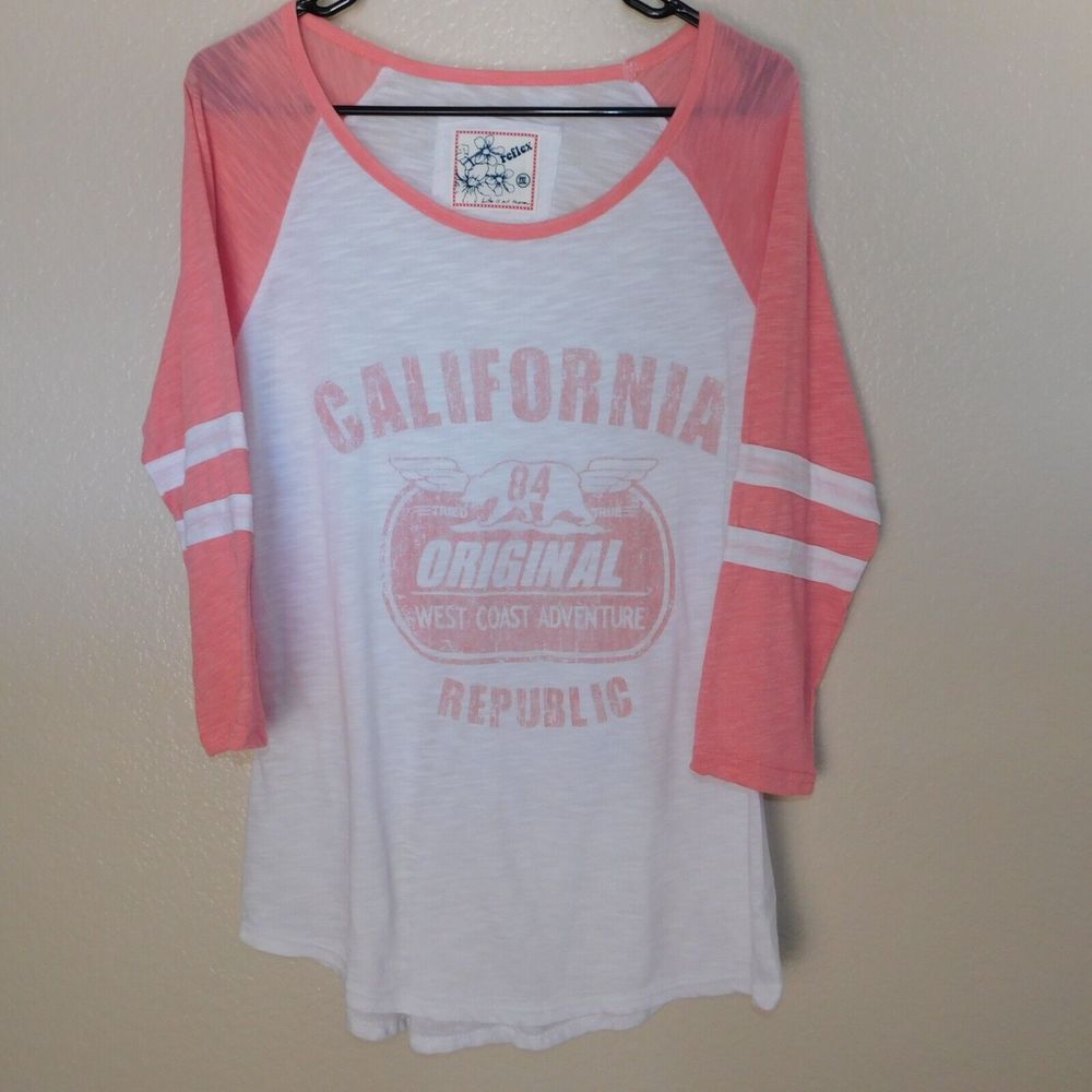 Reflex California Tee Shirt Retro Graphic 3/4 Sleeve Casual Thin Tee Shirt Logo - Picture 1 of 8